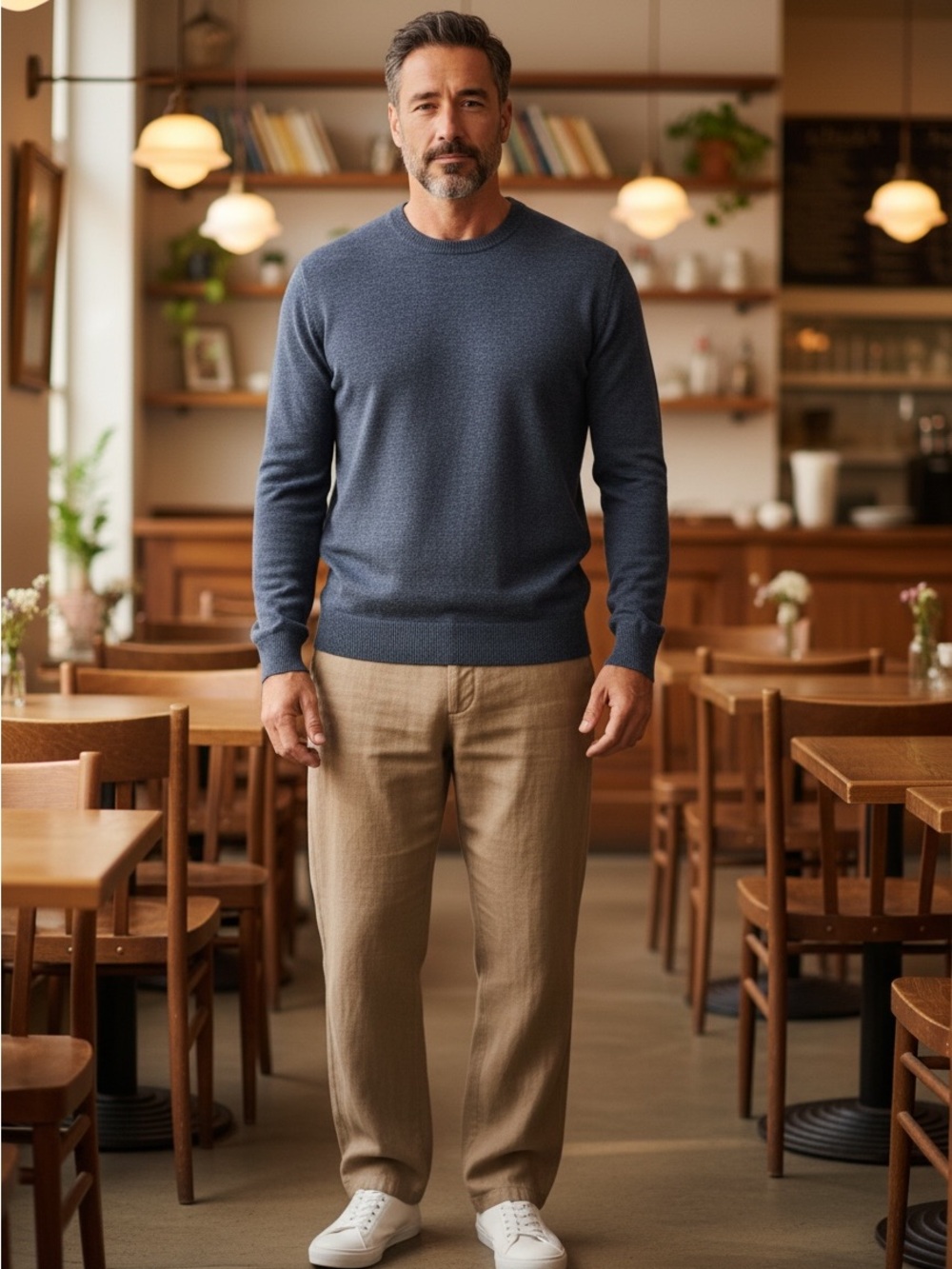 Sonoma Men's Heathered Dark Blue Crewneck Sweater Size Large